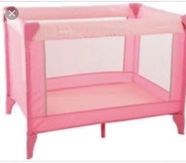pink travel cot with mattress